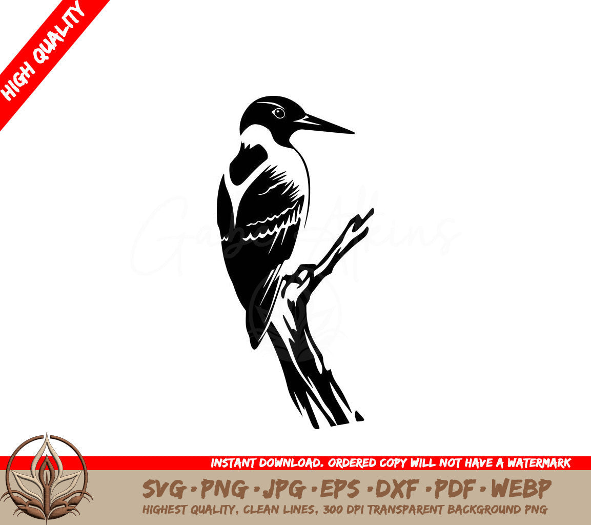 Woodpecker on Branch Digital Design File in Multiple Formats 
