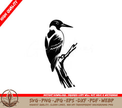 Woodpecker on Branch Digital Design File in Multiple Formats 
