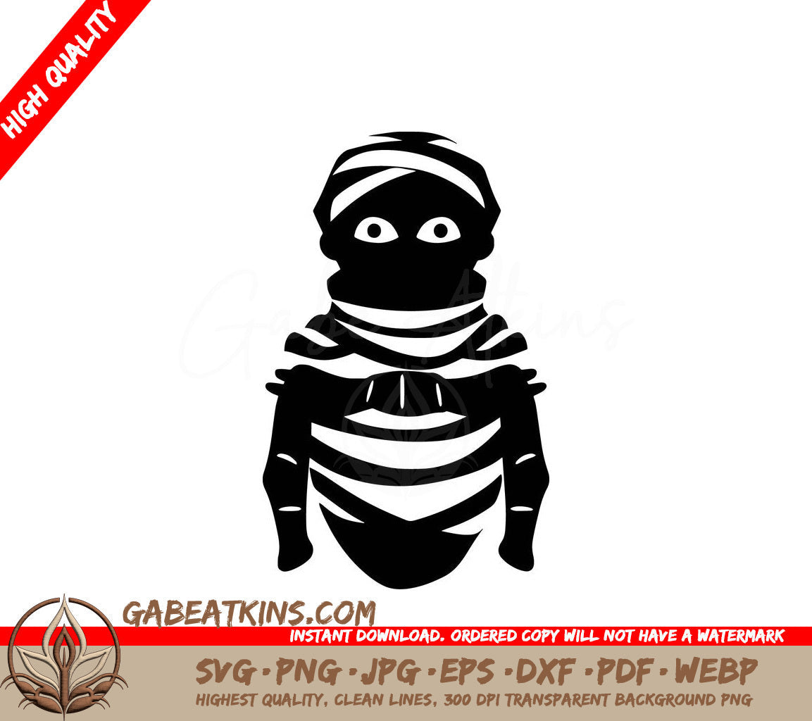 A Black And White Drawing Of A Mummy With Big Eyes