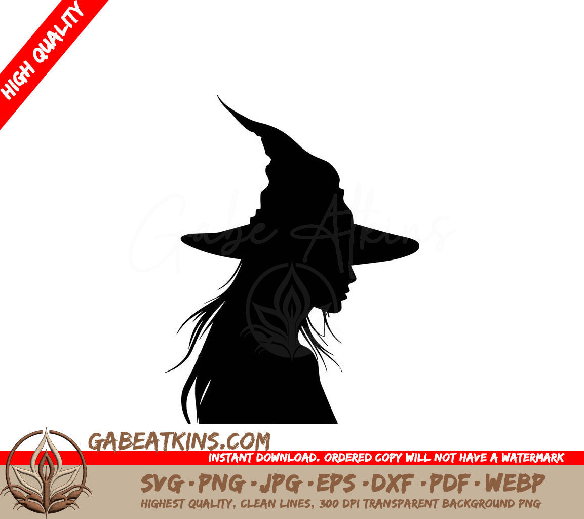 A Silhouette Of A Woman Wearing A Witch Hat