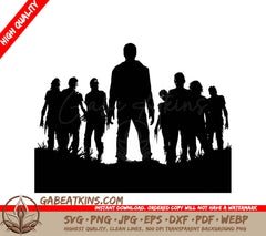 A Silhouette Of A Man Standing In Front Of A Group Of Zombies