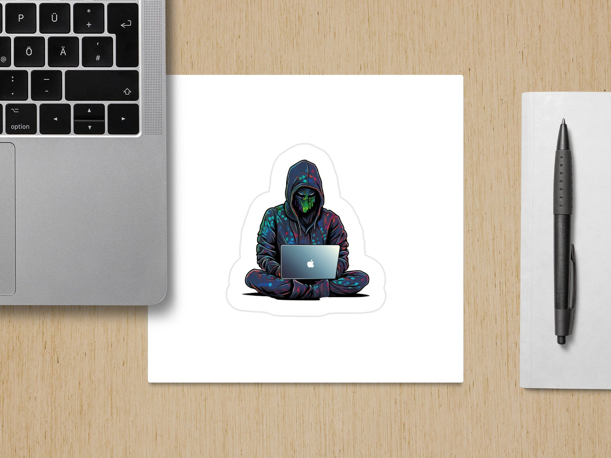 InfoSec Cyberpunk Cyborg working on a Macbok Sticker, Laptop Decal, Ma | Macbok Sticker, Laptop Decal, Macbook Decal, Sticker