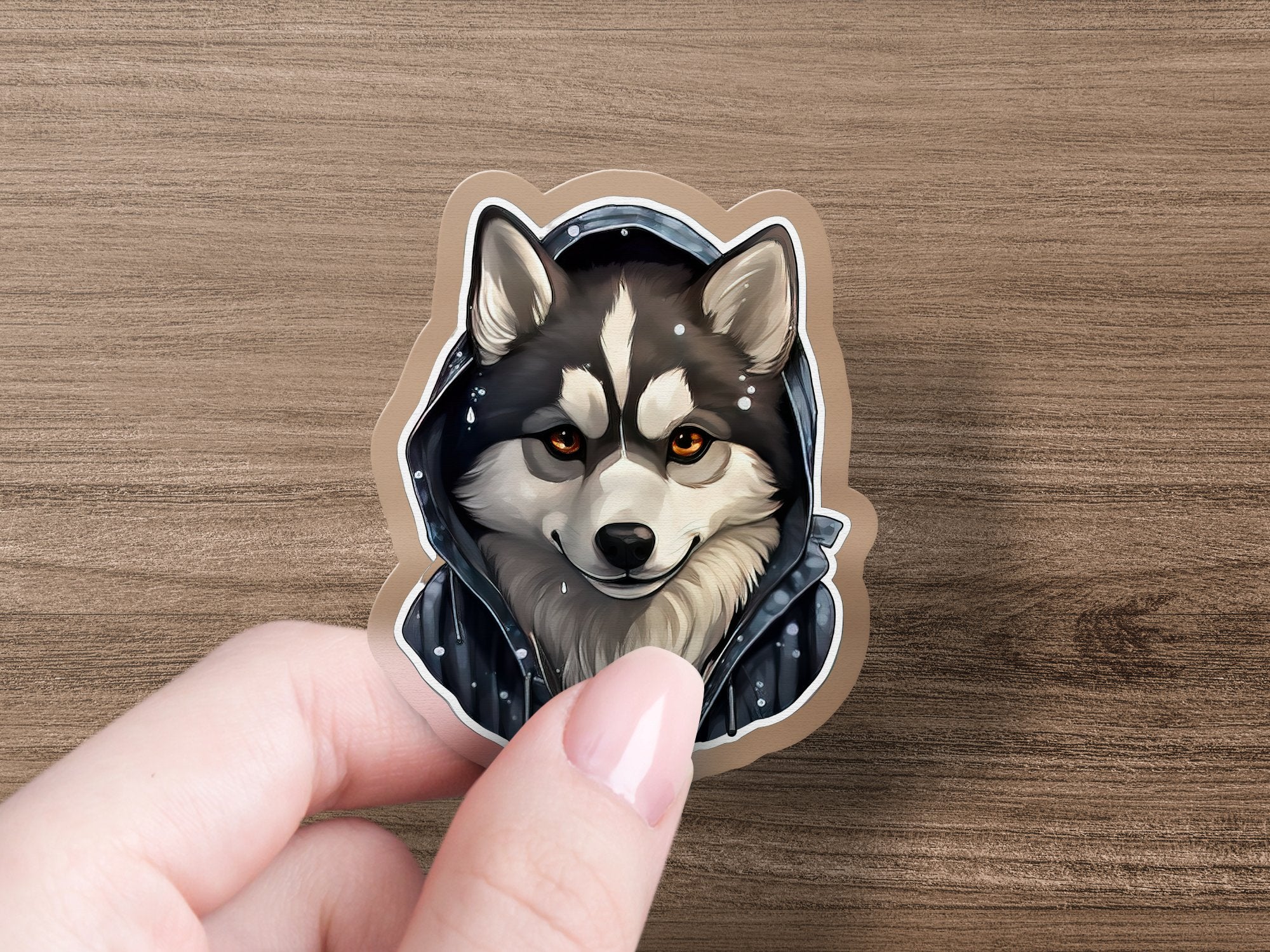 Cute Sticker Huskey Wearing a Dark Hoodie - Gabe Atkins Designs