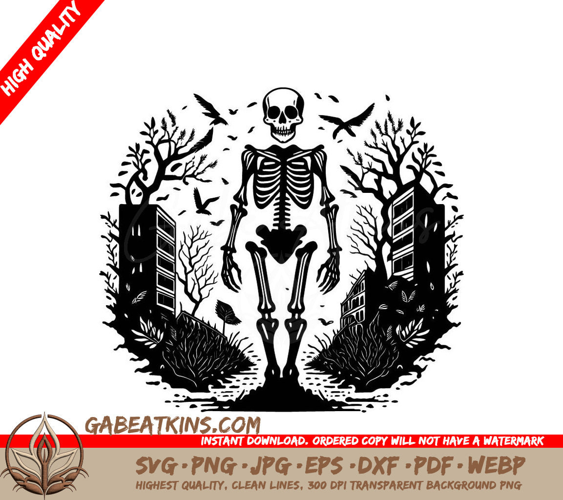 Abandoned City Skeleton SVG Full-Body Illustration SVG