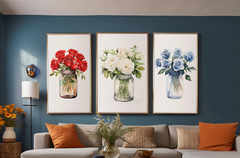 Watercolor Red White and Blue Roses Wall Art Set of 3 | Printable Digital Download | Wall Art | art, blue roses, boho art, digital download, digital print, flower, independence day, print, printable art, printable wall art, printable watercolor art, Red white and blue, red white blue rose, rose art, Roses, simple art, simplistic artwork, Wall Art, watercolor art, watercolor clipart | Gabe Atkins Designs