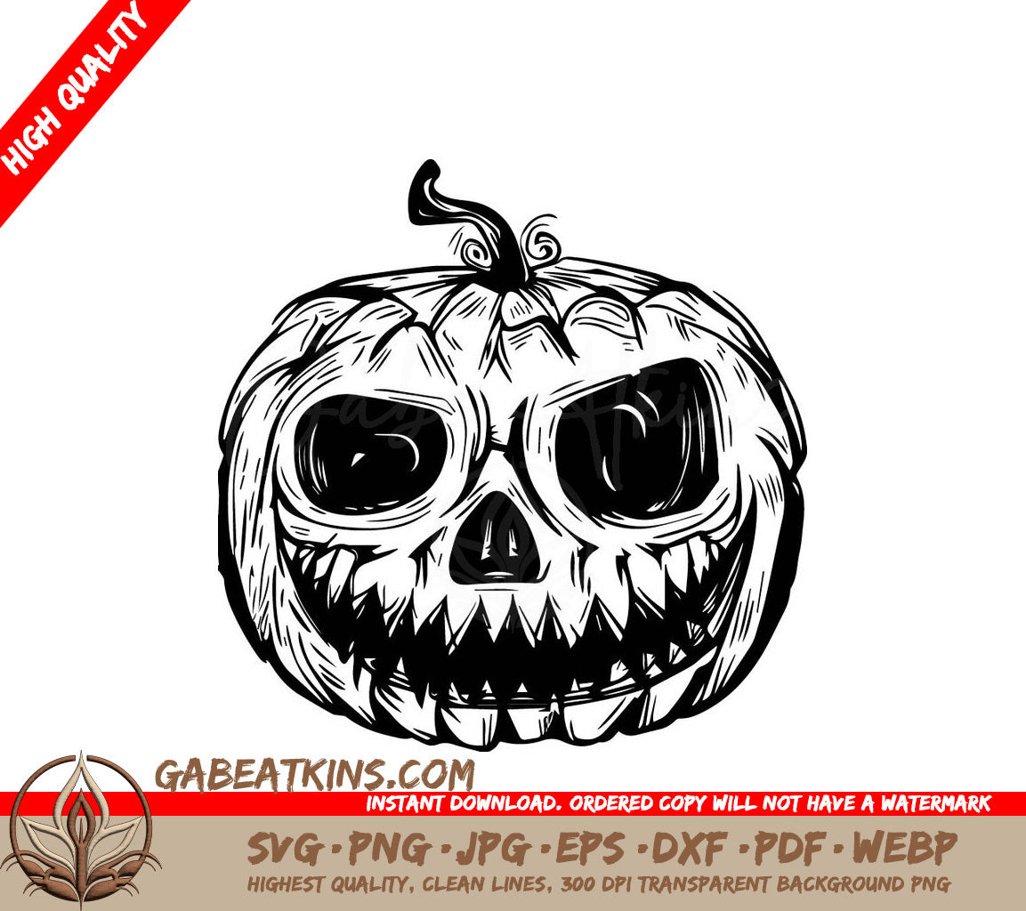 Spooky Pumpkin Skull SVG -  Halloween Design SVG