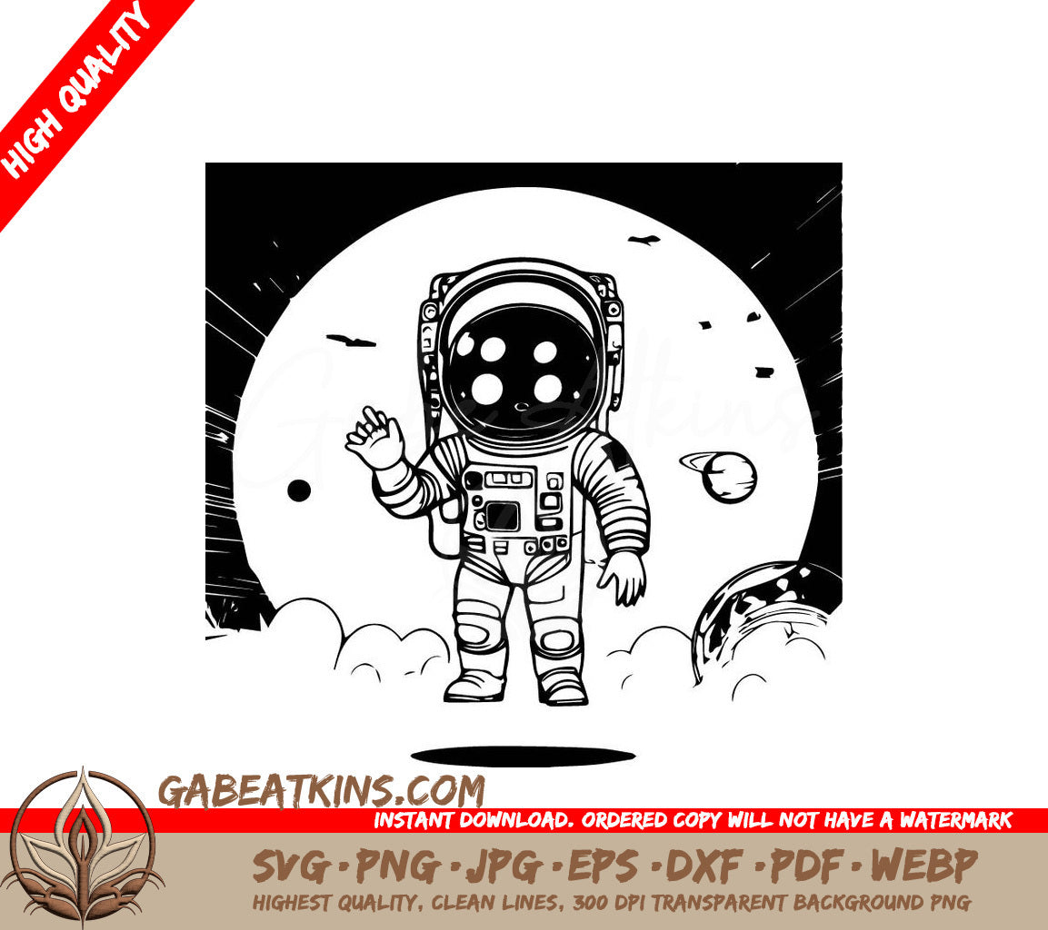  Astronaut Waving SVG - Space Exploration Illustration SVG