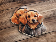 Cute Sticker Golden Retriever Wearing a Hoodie | Sticker | adorable pet, animal lover, car bumper sticker, chibi puppy, cool waterbottle, Hoodie, hoodie pup, laptop label, party favor kids, Puppy Hoodie, school supply label, vinyl groovy style, waterproof decal | MyDesigns