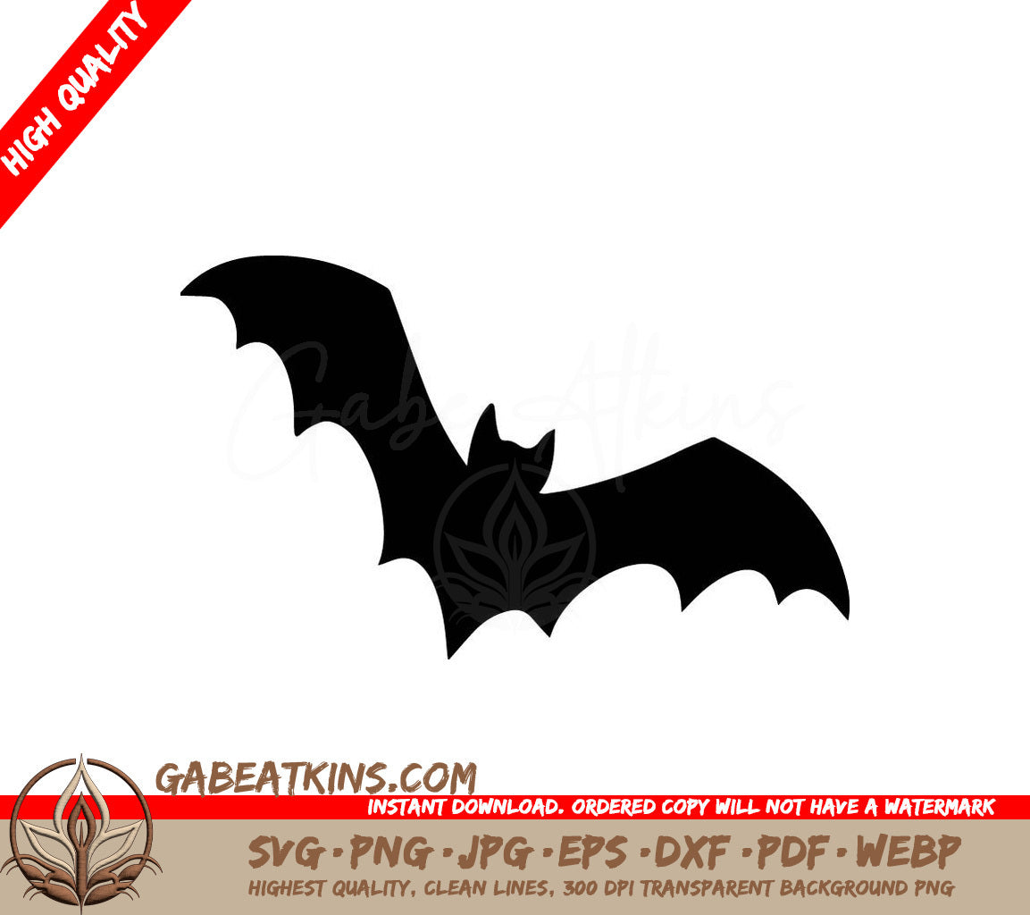 Black Bat Silhouette SVG - Wings Spread SVG