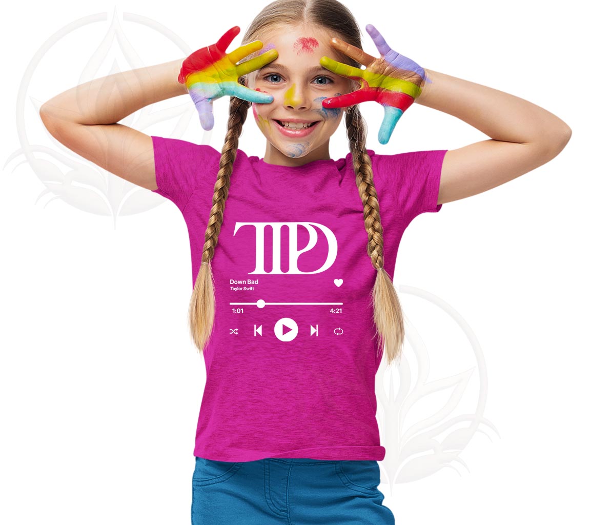 Down Bad T-Shirt For Kids | Swiftie Squad Goals! Taylor Swift Inspired | Tortured Poets Department Music Player