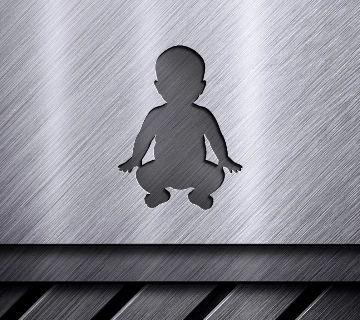 Baby Squatting Silhouette SVG - Black Cartoon Illustration SVG