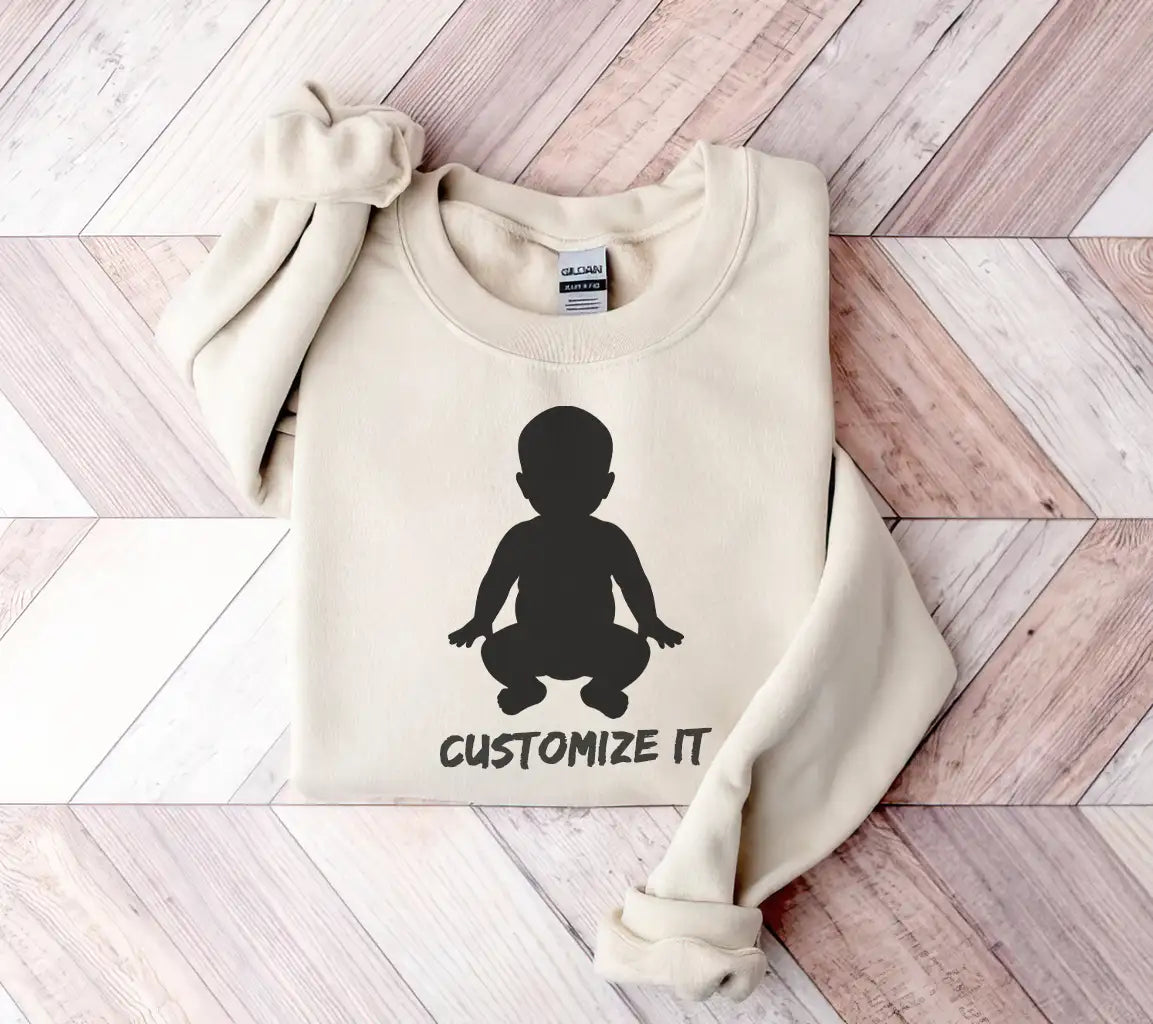 Baby Squatting Silhouette SVG - Black Cartoon Illustration SVG