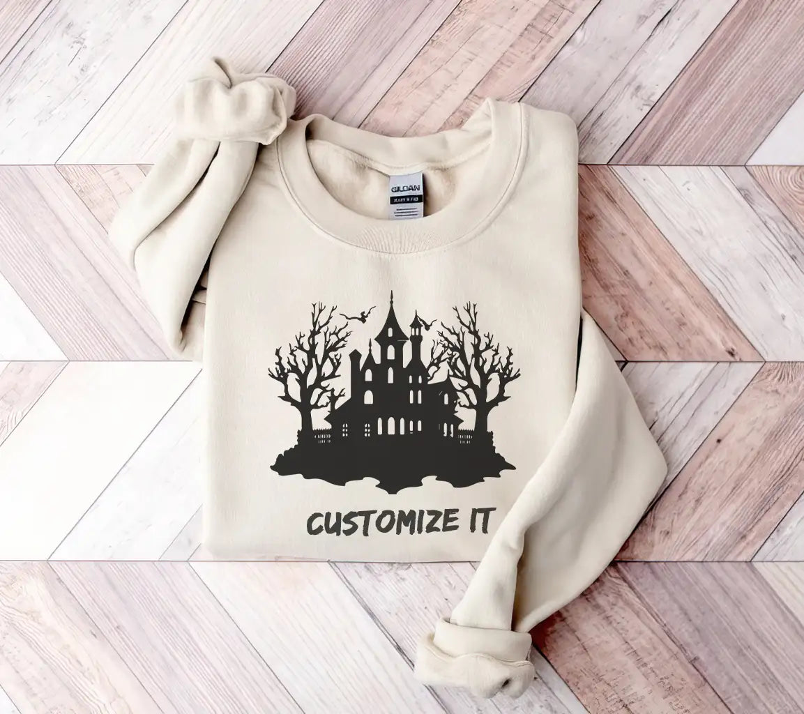 Haunted House Silhouette SVG with Trees - Black SVG