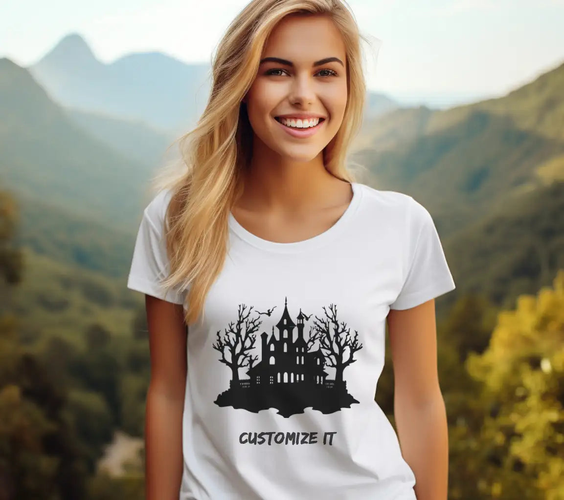 Haunted House Silhouette SVG with Trees - Black SVG