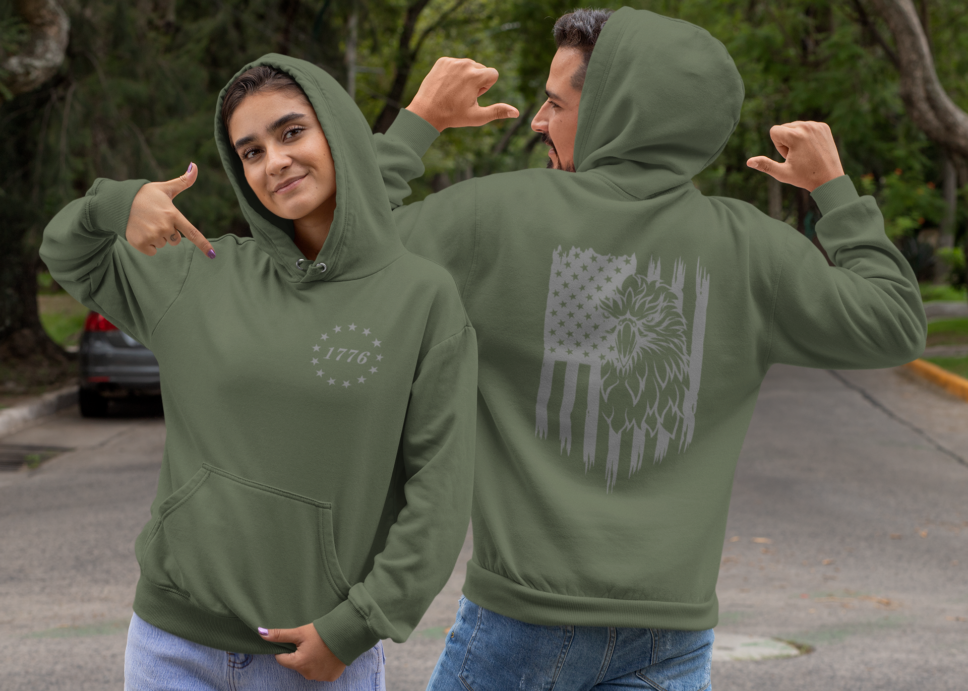 Patriotic Hoodie: 1776 American Flag Eagle | Hoodie with Distressed Flag on Back, Betsy Ross America Sweatshirt, Mens American Flag Hoodie,USA - Gabe Atkins Designs