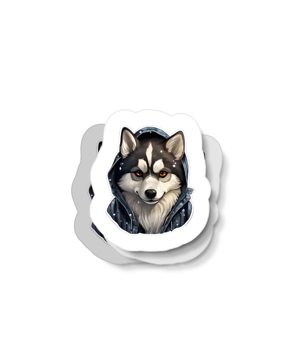 Cute Sticker Huskey Wearing a Dark Hoodie - Gabe Atkins Designs