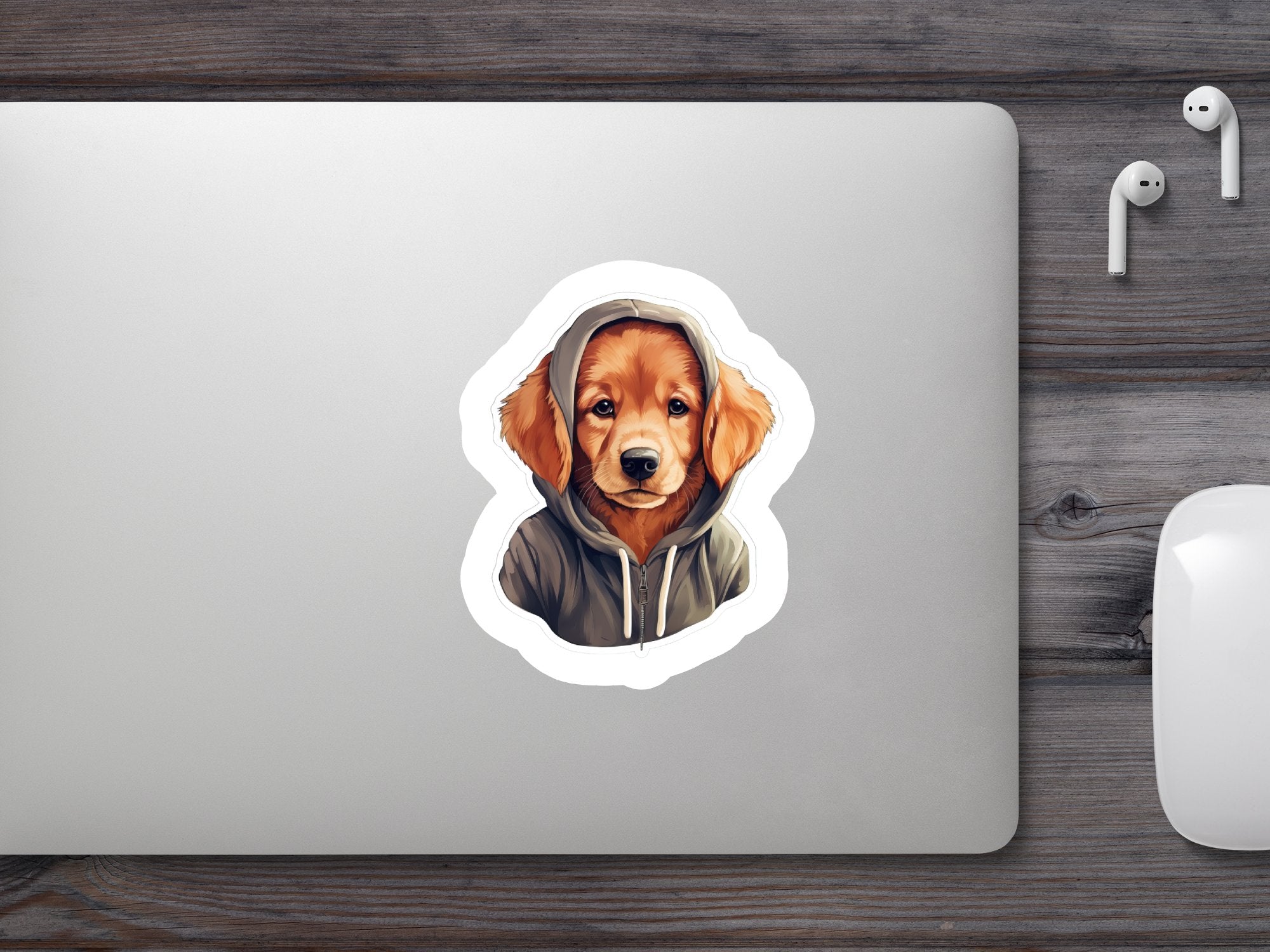 Cute Sticker Golden Retriever wearing a Dark Hoodie - Gabe Atkins Designs