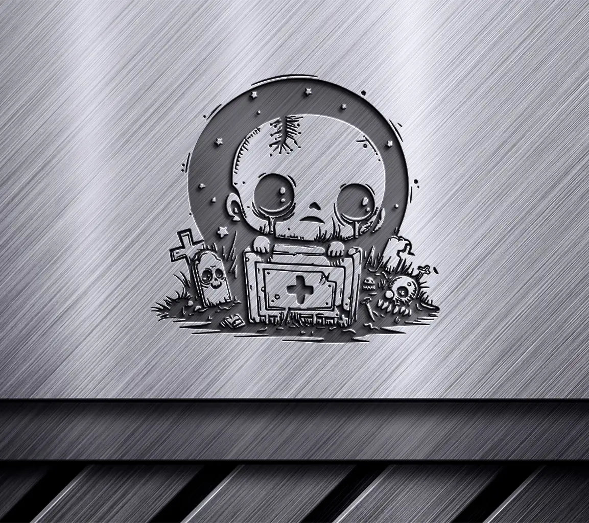 Cute Zombie Holding Cross Box SVG -  Drawing SVG