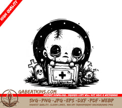 Cute Zombie Holding Cross Box SVG -  Drawing SVG