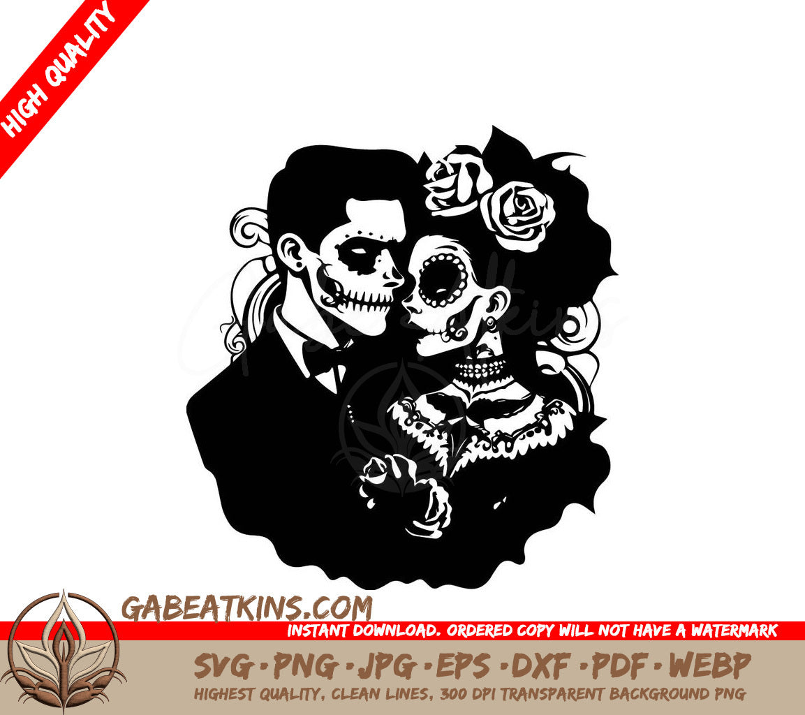 Cute Mexican Bride & Groom SVG -  Drawing Illustration SVG