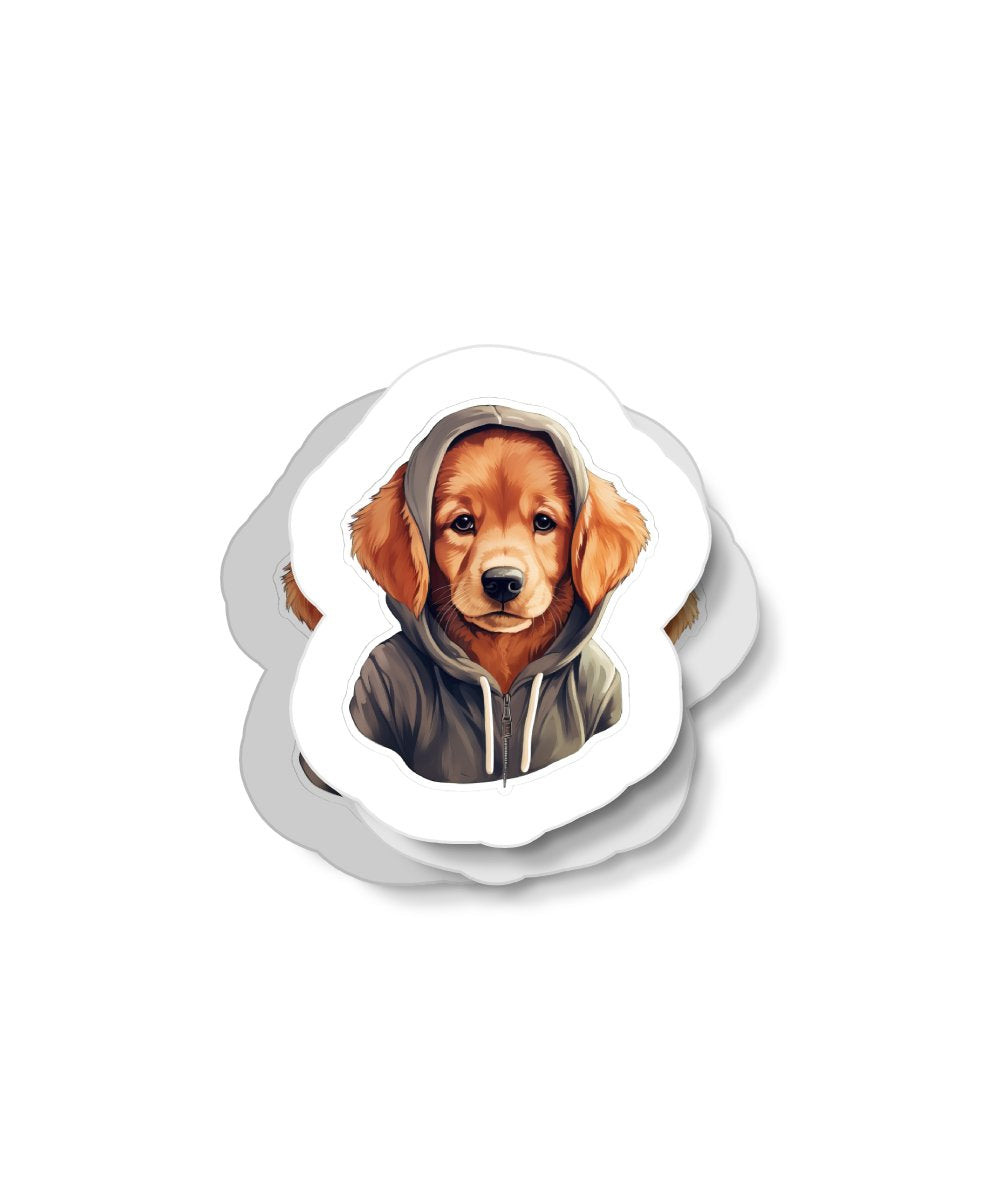 Cute Sticker Golden Retriever wearing a Dark Hoodie - Gabe Atkins Designs