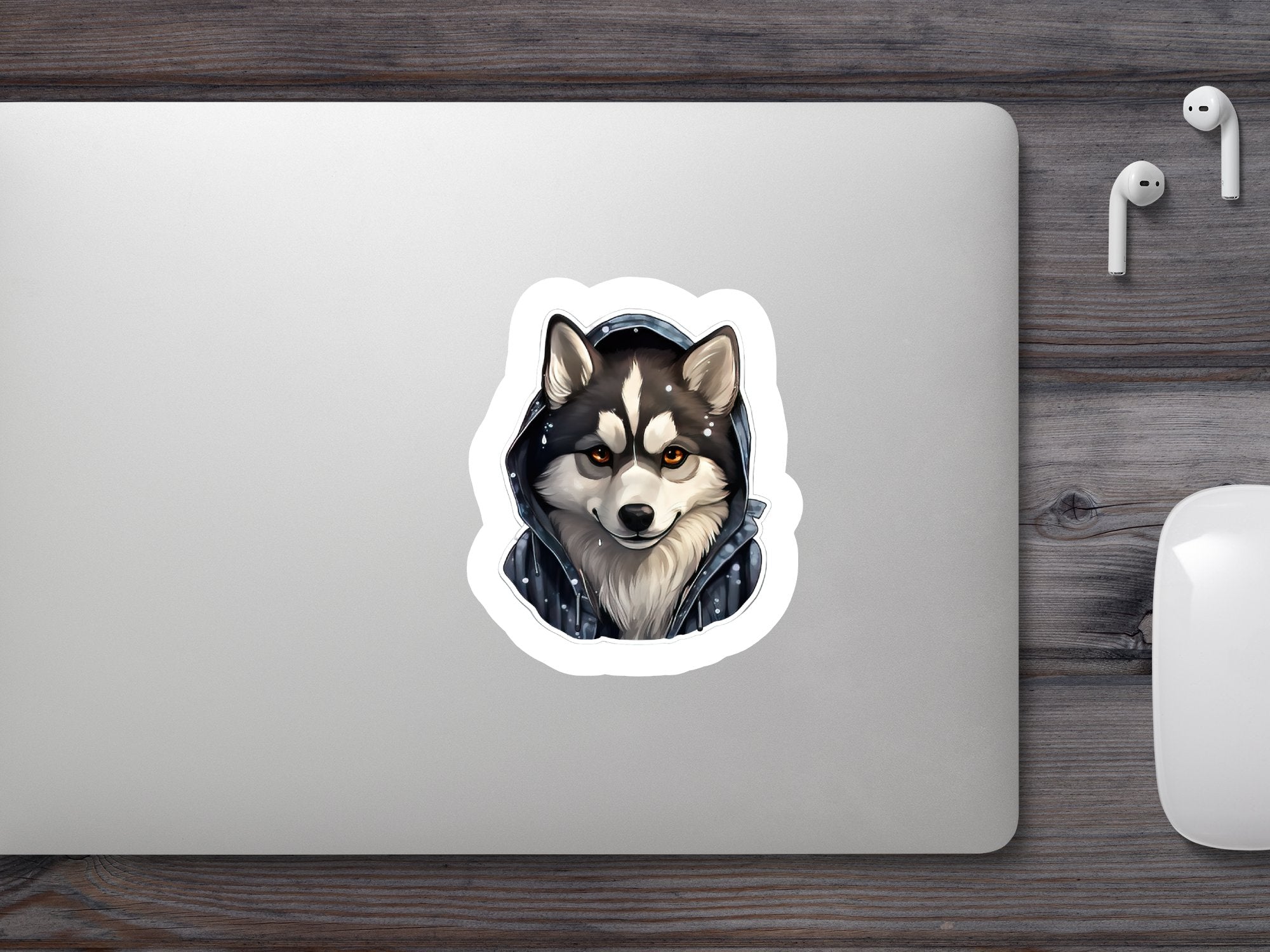 Cute Sticker Huskey Wearing a Dark Hoodie - Gabe Atkins Designs