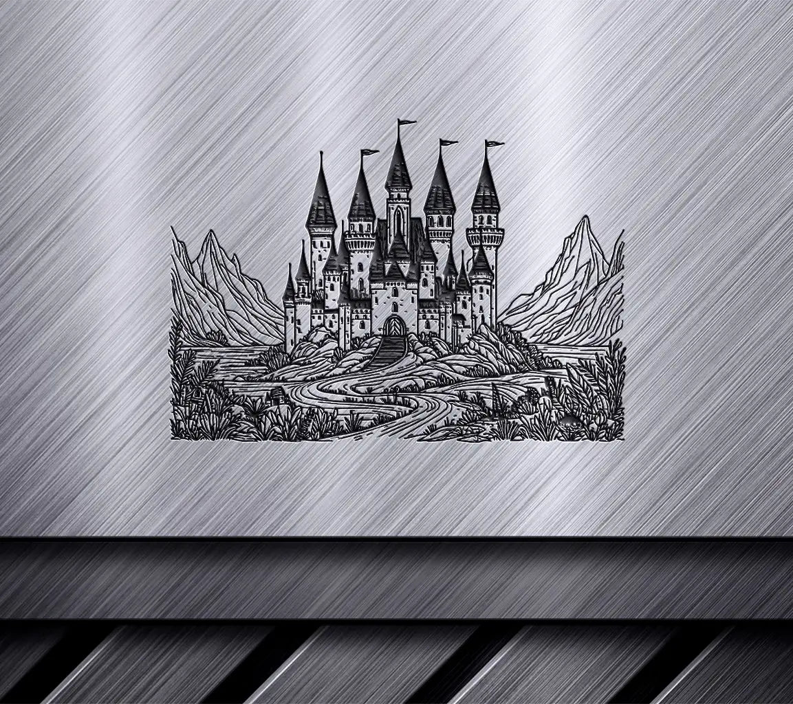  Castle with Mountains SVG - Detailed Coloring Page SVG