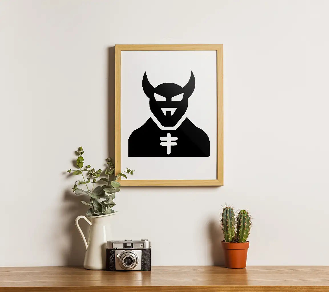 Devil Silhouette with Horns & Cross SVG - Halloween Pictogram SVG