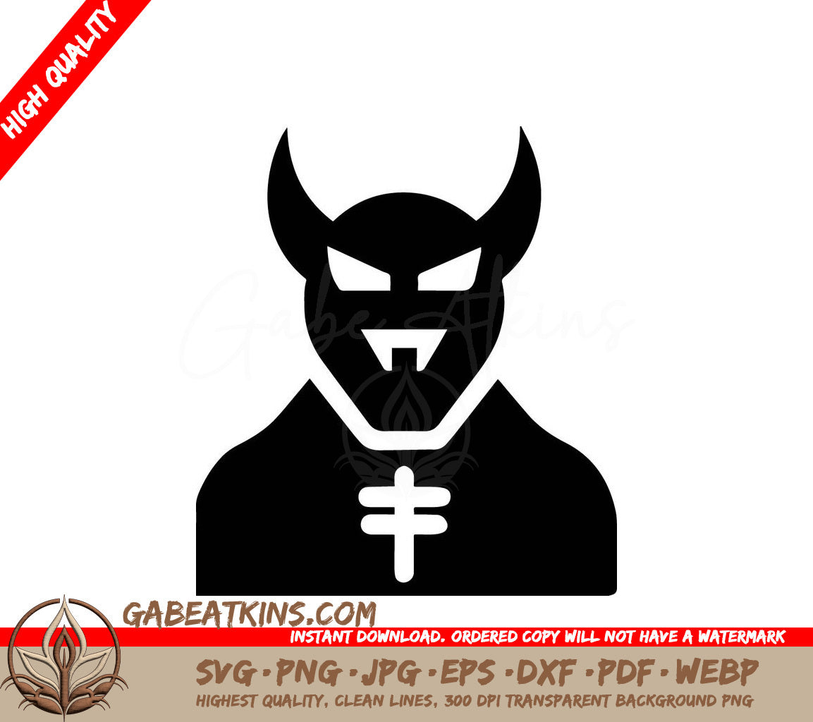 Devil Silhouette with Horns & Cross SVG - Halloween Pictogram SVG