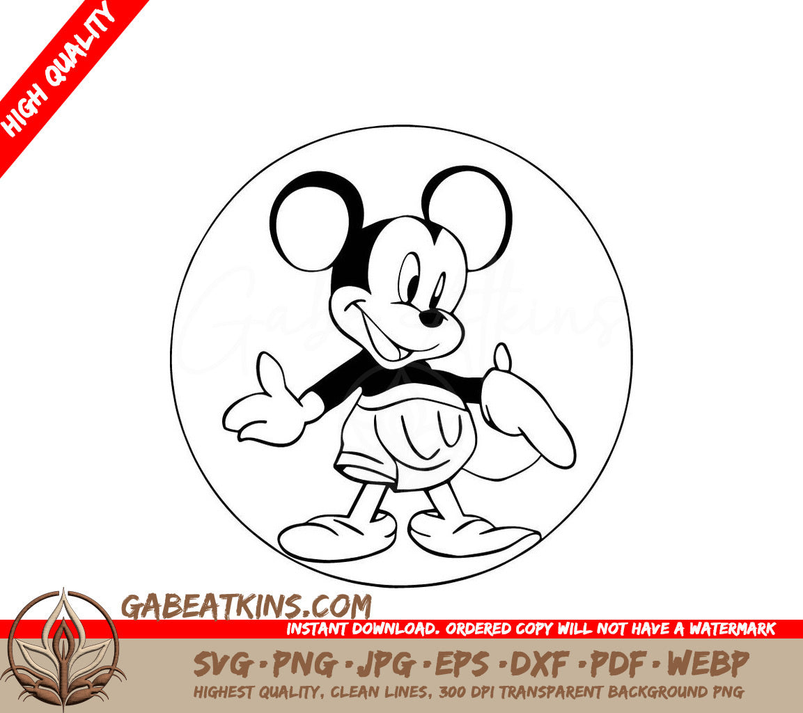 Mickey Mouse Thumbs Up Line Art SVG -  Disneyland Illustration SVG