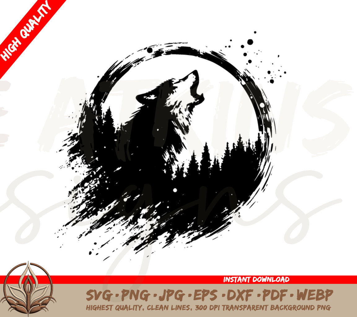 Howling Wolf SVG | Digital Illustration of a Howling Wolf SVG & PNG