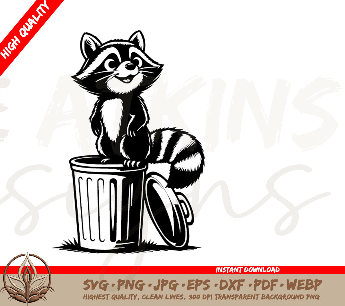 Raccoon SVG - High Quality Mischievous Raccoon Raiding a Trash Can