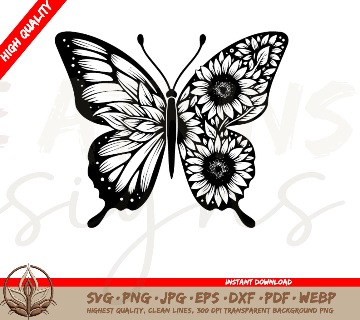 Butterfly with Sunflower Wing SVG & Clipart - Bring Beauty to Crafts!