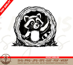 Raccoon SVG: Playful Raccoon Peeking from Log SVG - Perfect For Crafts