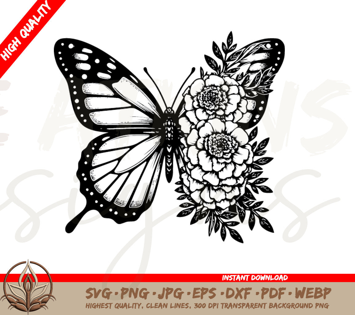 Floral Monarch Butterfly SVG - For Various Crafts, Shirts, and More! 