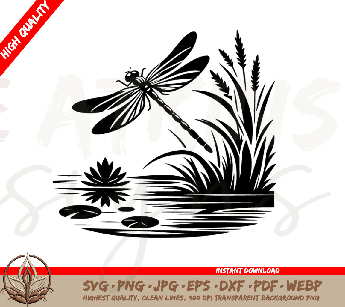 Tranquil Pond Dragonfly Digital Download: SVG & PNG