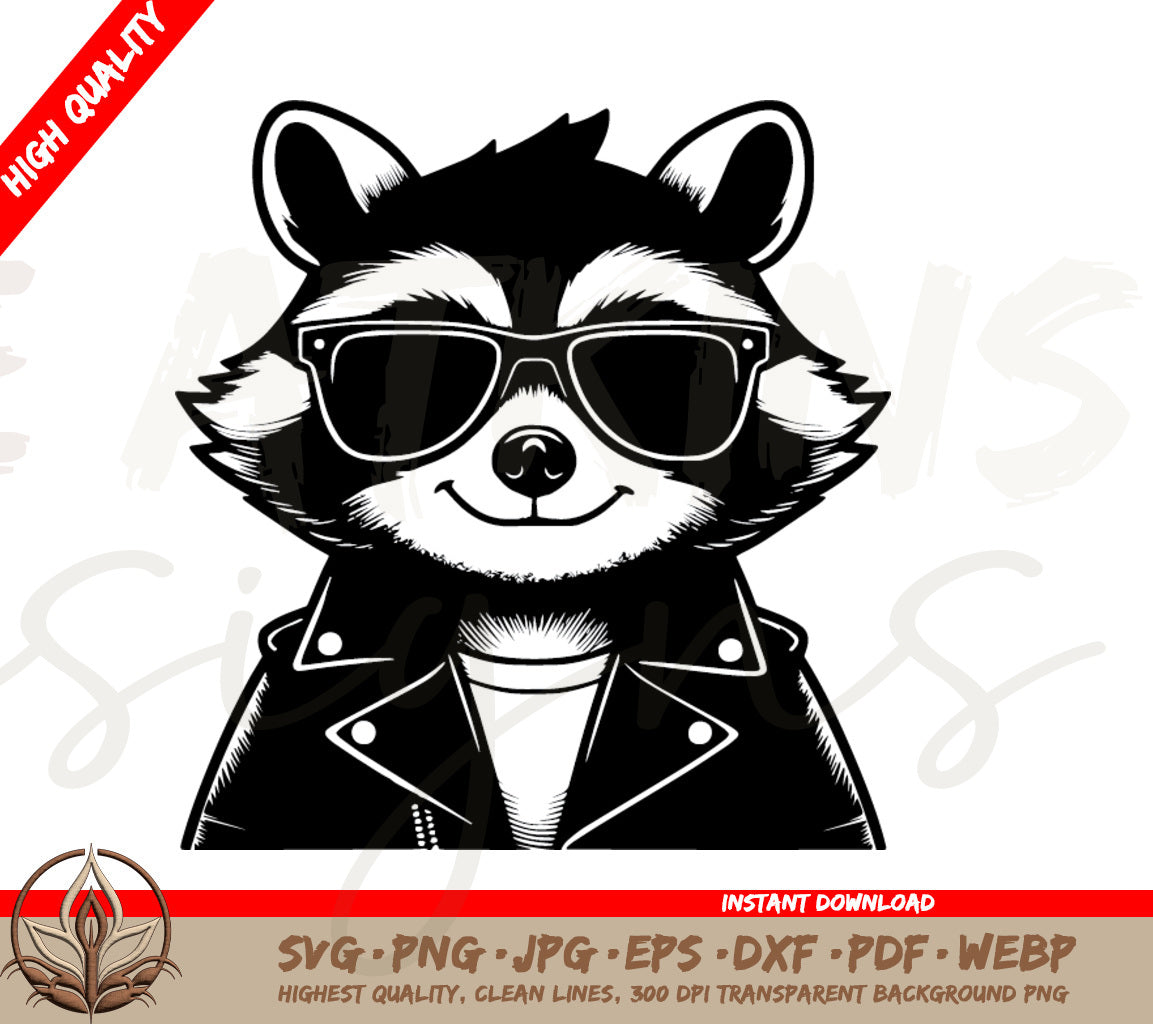 Cool Cat Raccoon SVG - Adorable Raccoon with Shades and Leather Jacket