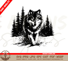 Charging Wolf in the Forest Digital Download: Includes SVG & PNG