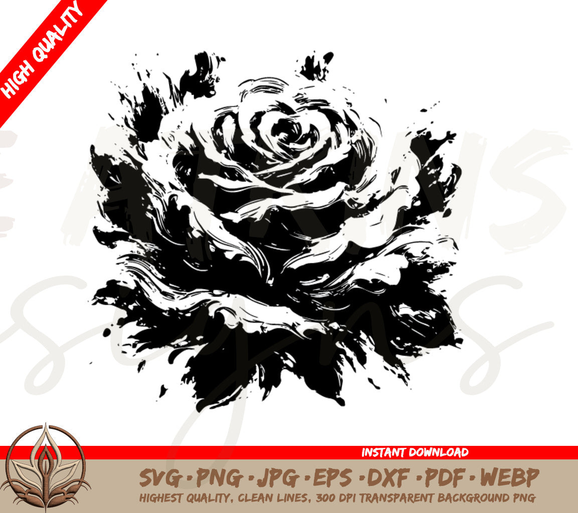 Splash Effect Rose SVG - Artistic Rose Drawing SVG: Perfect for Crafts