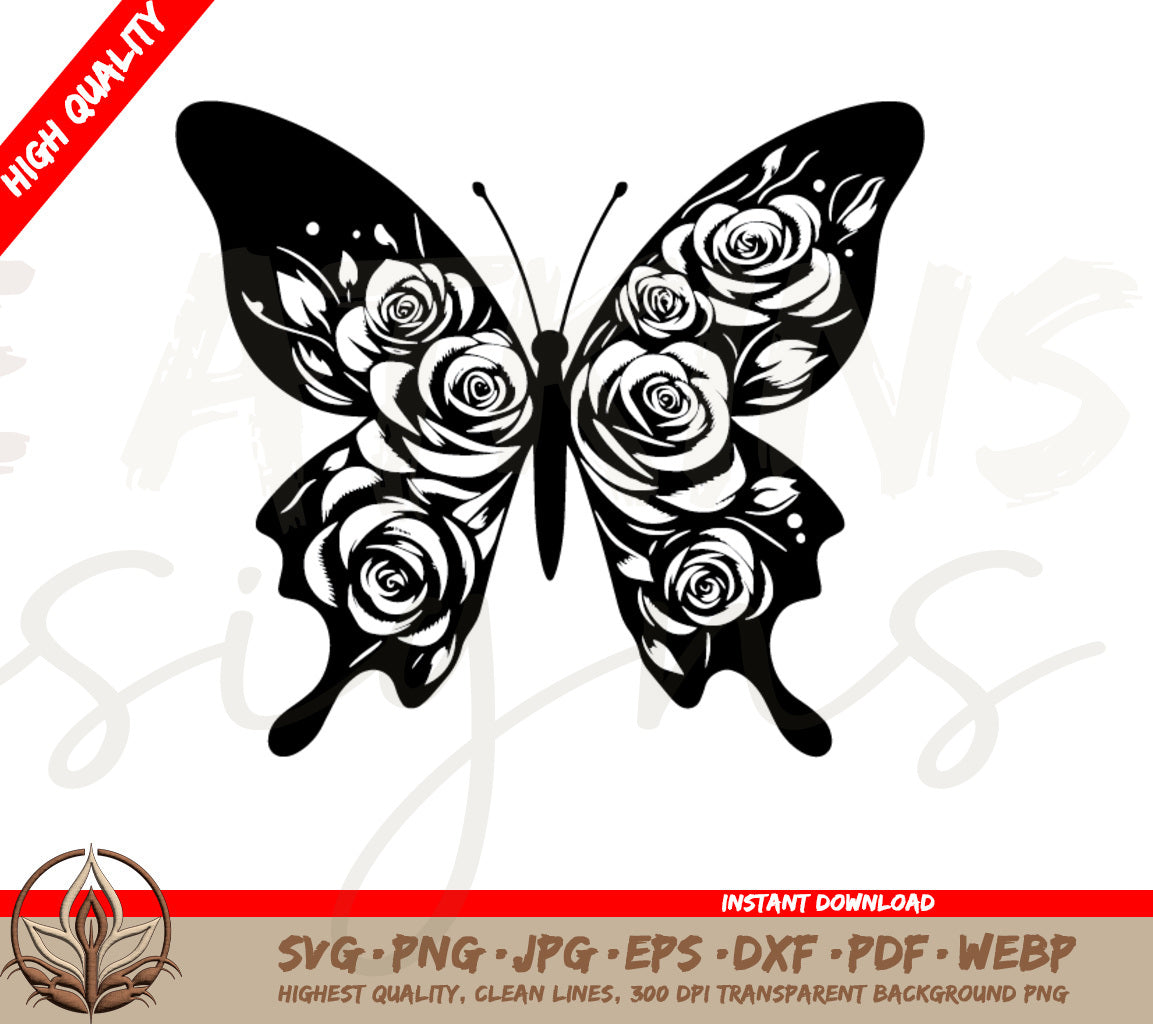 Delicate Butterfly SVG - featuring roses in her wings. Perfect for Cricut and Silhouette cutting machines