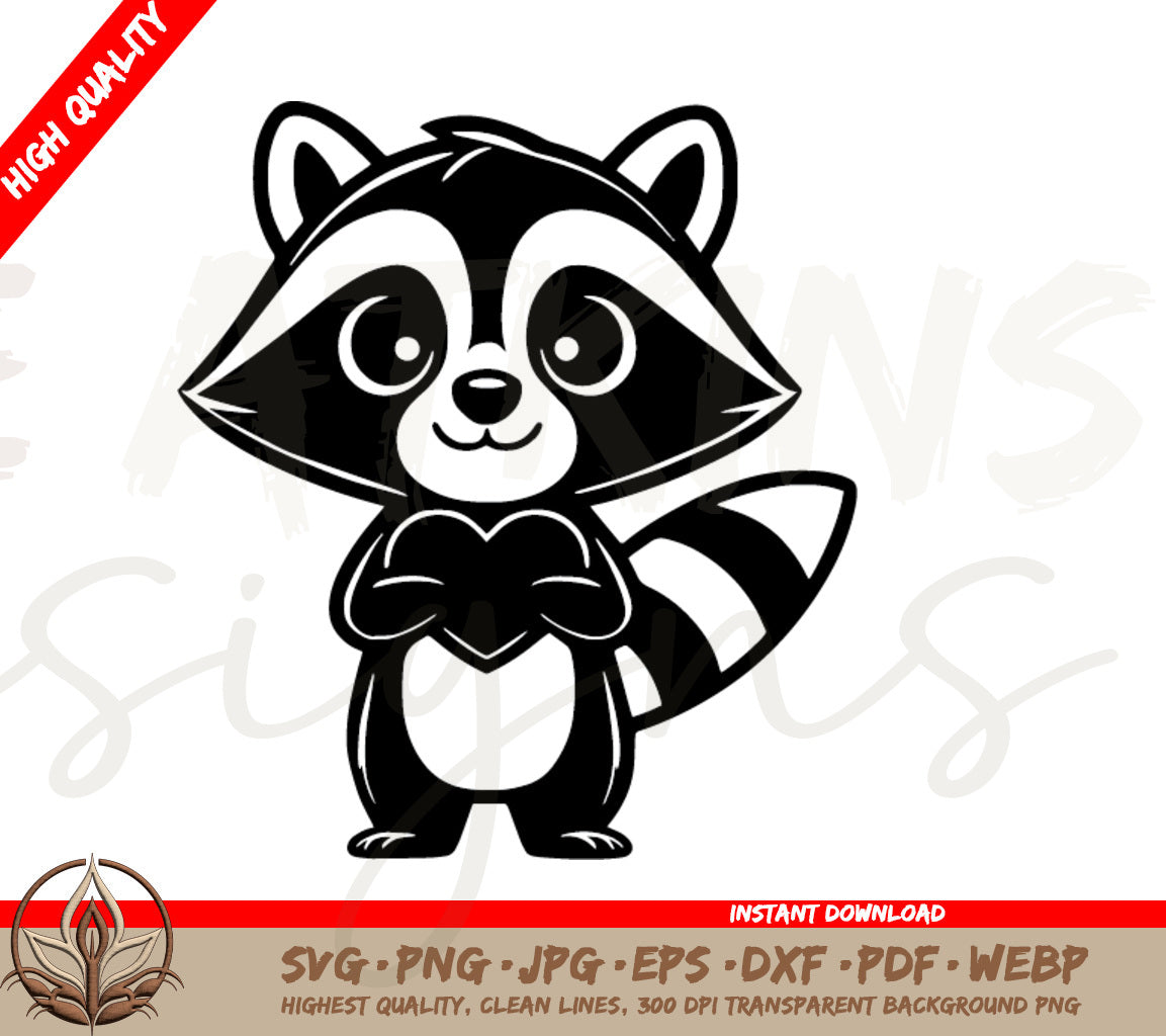 Joyful Raccoon Heart Digital Download: SVG and PNG Files