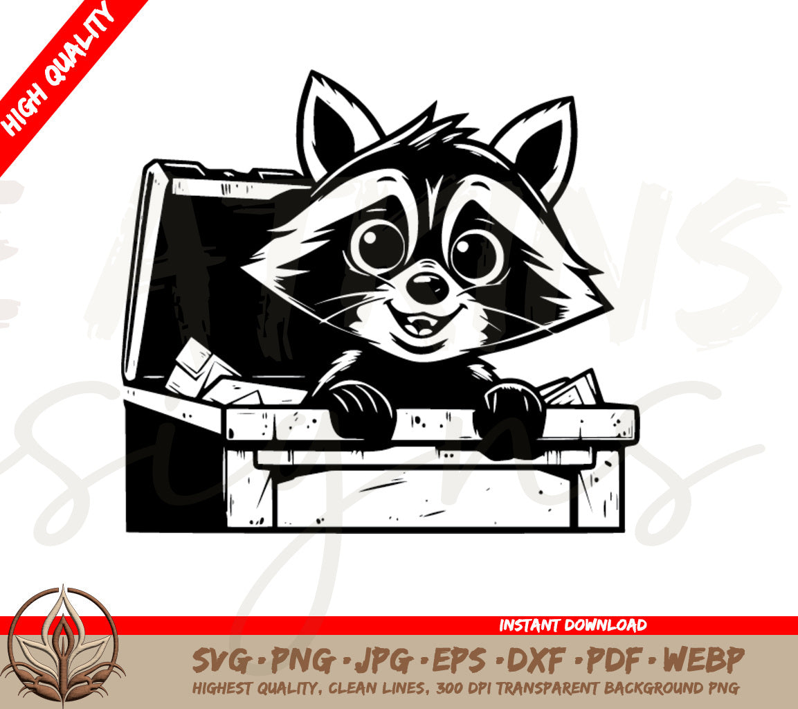 Raccoon SVG: Raccoon Popping Out of a Trash Can: Surprise! Quality SVG