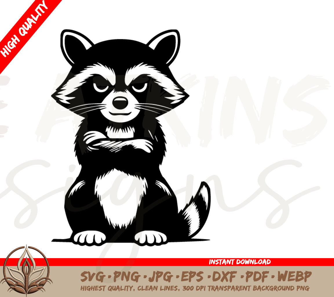 Raccoon with Arms Crossed SVG - Plus PNG, JPG, PDF, EPS, DXF & More! 