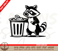 Raccoon SVG - Mischievous Raccoon Looting Trash Can SVG | High Quality