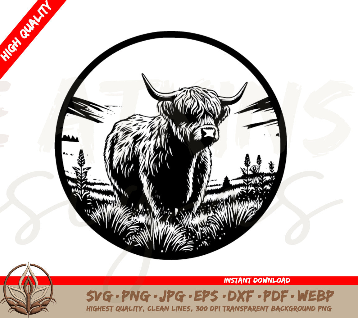 Highland Cow Field Circle Digital Download Including SVG and PNG Files