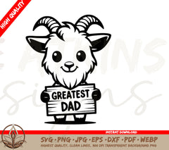 Top Dad SVG - A Cute Goat Holding a Sign that Reads Top Dad | SVG, PNG