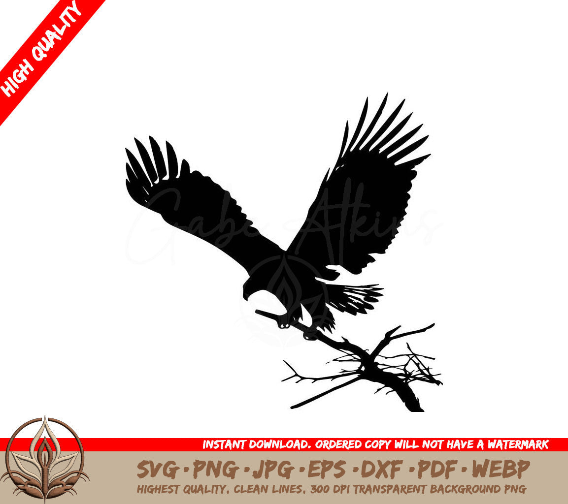 A Silhouette Of An Eagle Flying Over A Tree Branch