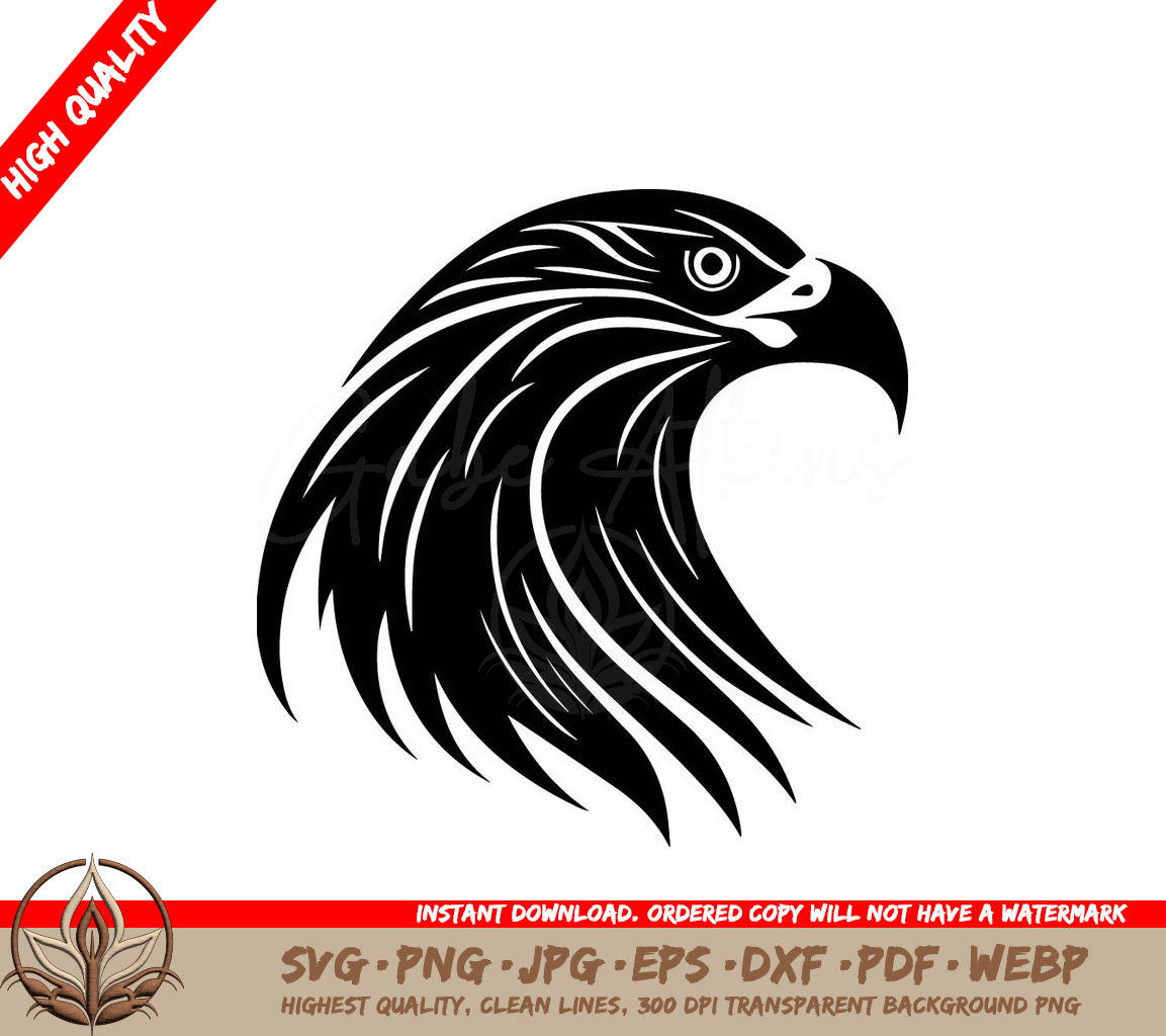 A Black And White Eagle With A Red Stripe That Says High Quality