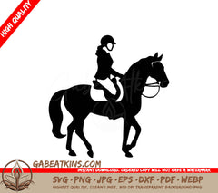 A Silhouette Of A Person Riding A Horse On A White Background SVG - equestrian black silhouette with transparent background SVG