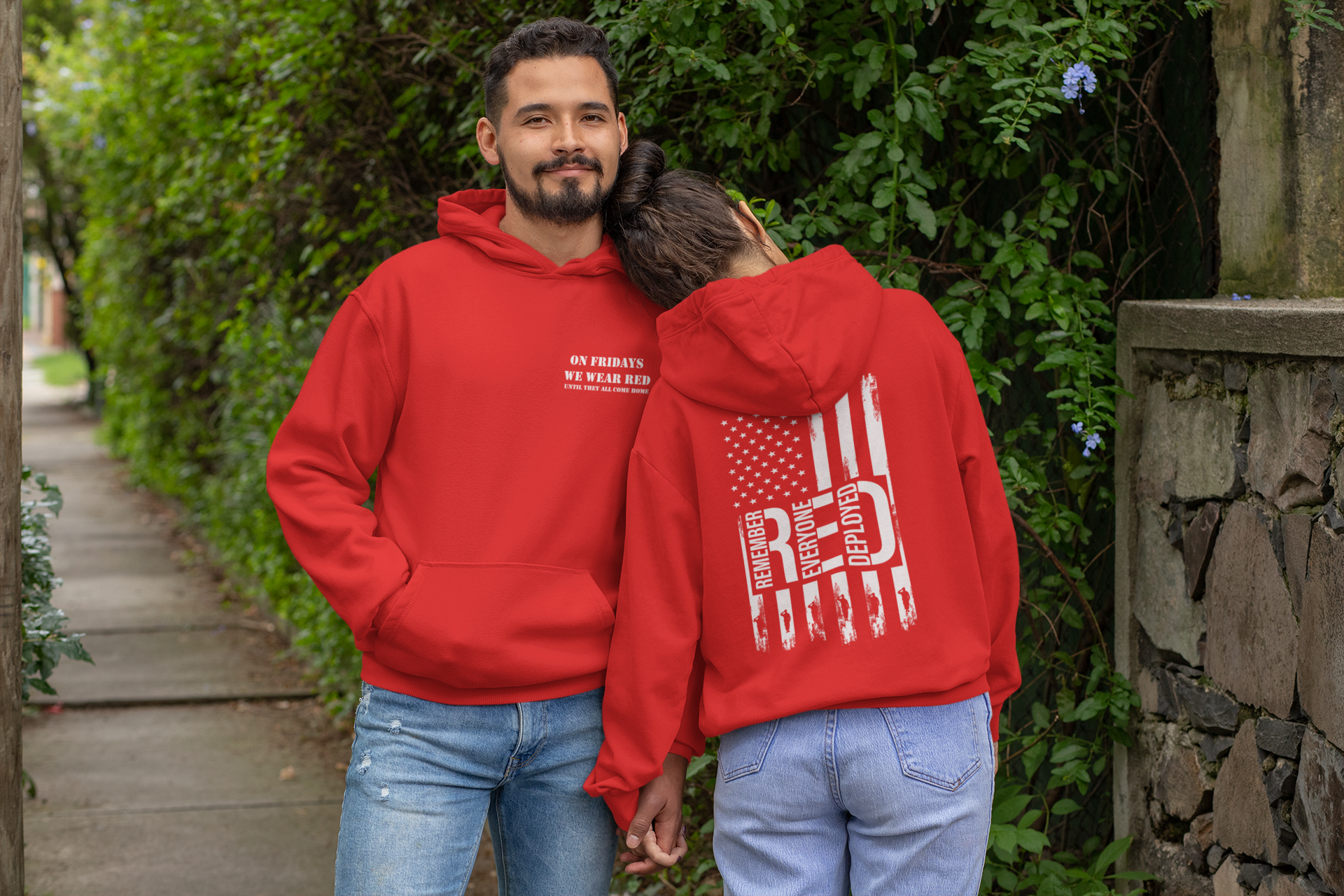 Remember Everyone Deployed Hoodie | We wear Red on Fridays to honor Al | Deployed Hoodie - His and Her - Front and Back